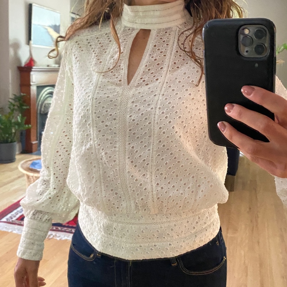 Frame Denim white eyelet Long Sleeve top